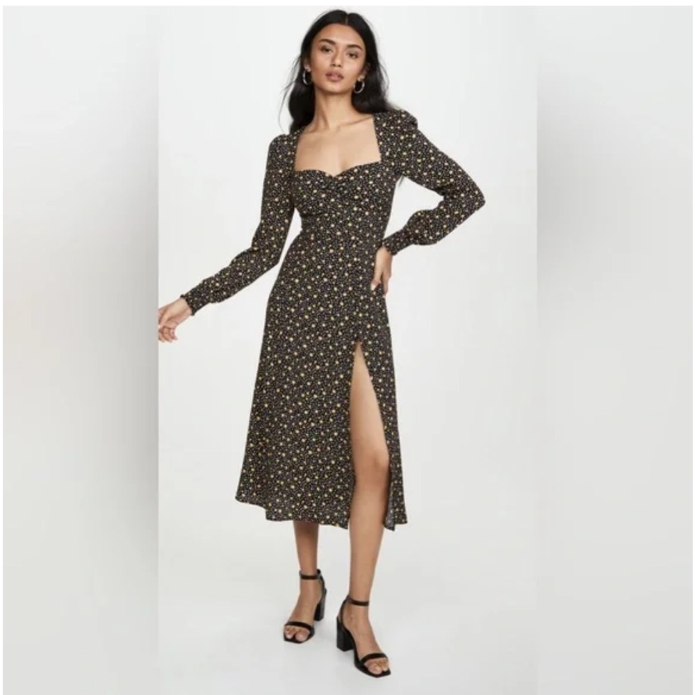 Reformation Black and Yellow Floral Dress